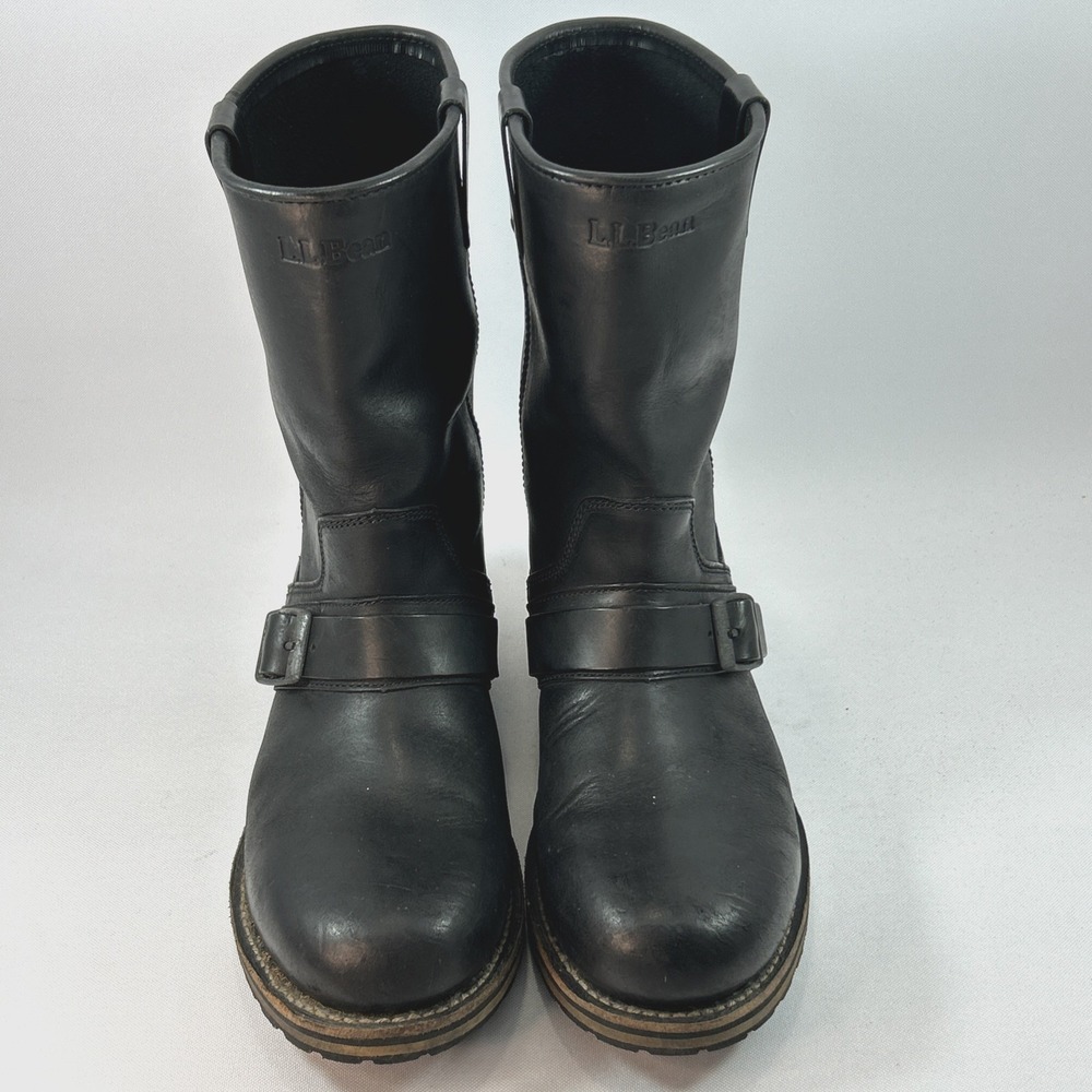 L.L.Bean Roughout Leather Engineer Boots Men's Sz 11 Harness Black Goodyear Welt - Picture 7 of 15